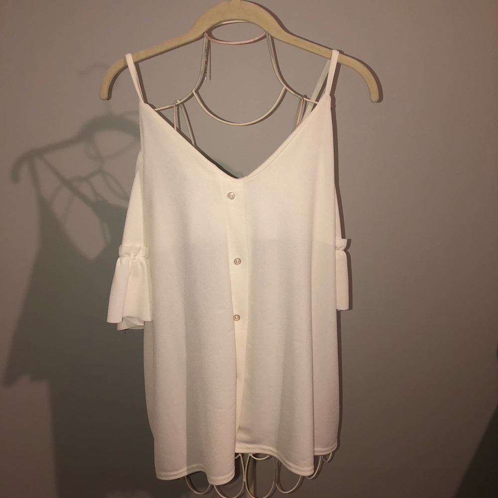 Worn Once! Cold Shoulder Plus Button Blouse